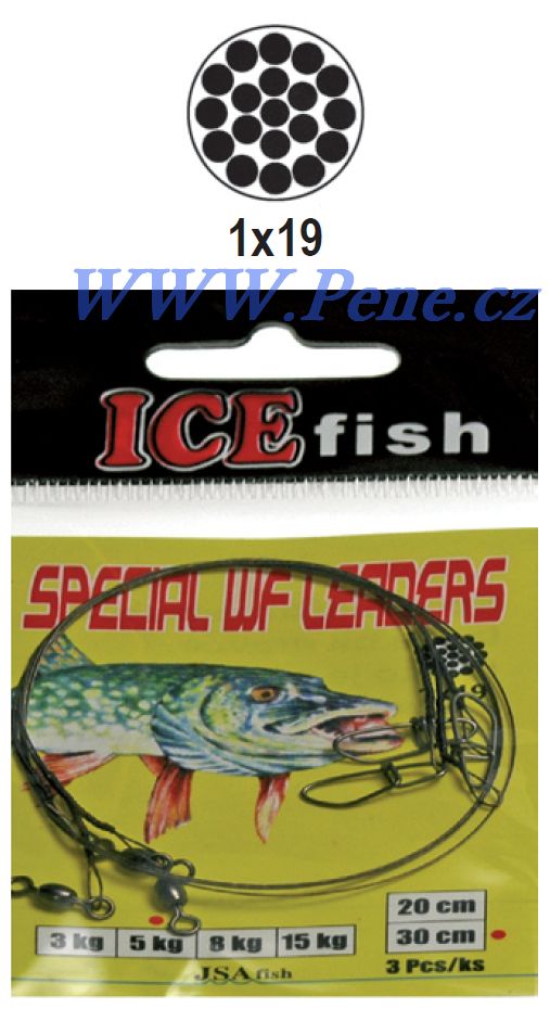 Rybáøské lanko s karabinkou a obratlíkem 20cm ICE fish 3ks WF - zvìtšit obrázek